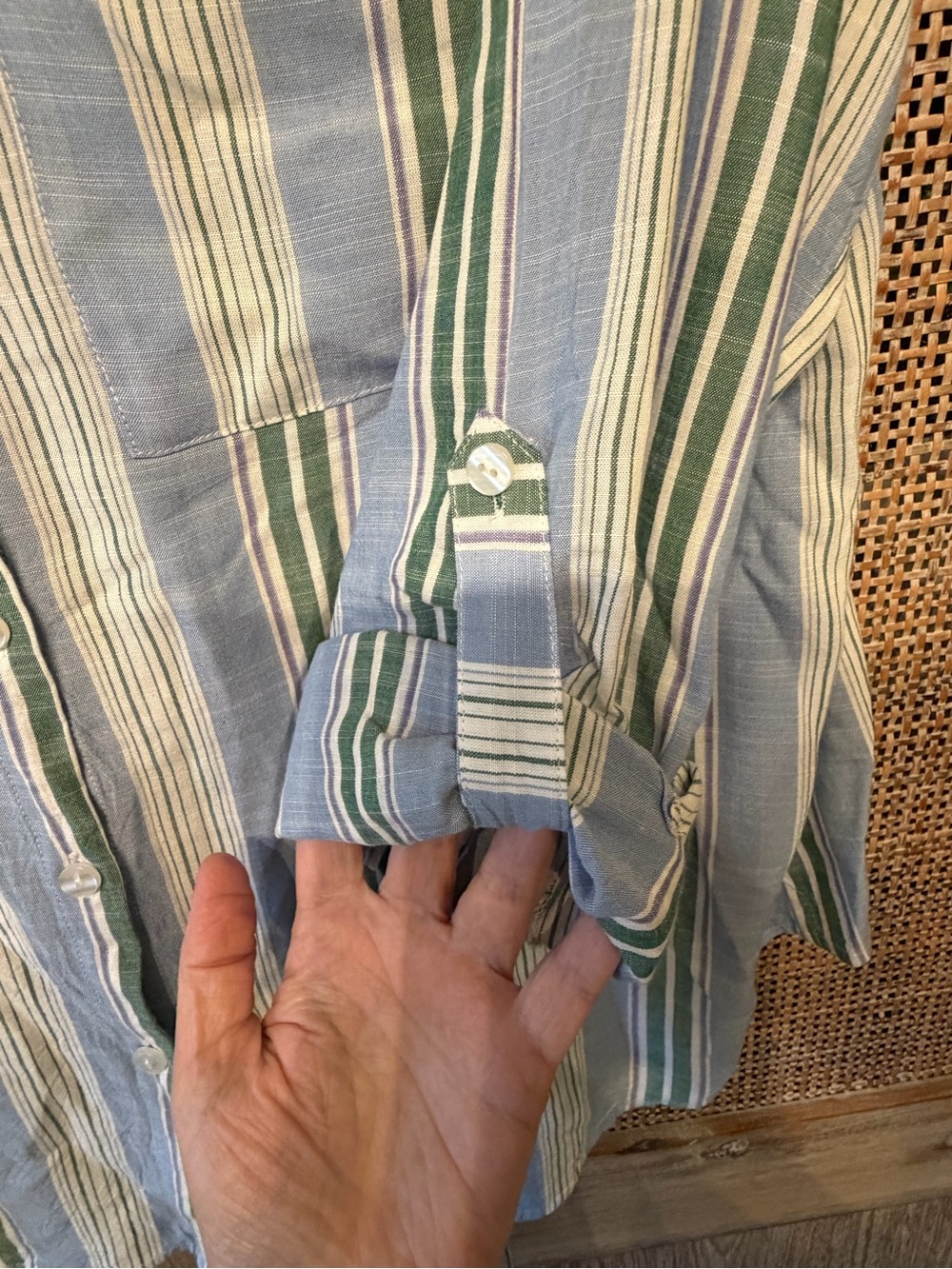 Jane and Delancey Blue, Green & white Striped Button-Down Shirt - Picture 4 of 5